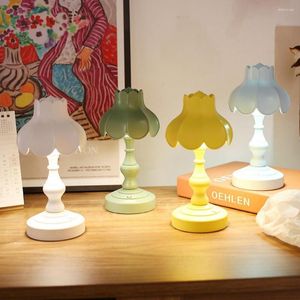 Luces de noche LED Luz de escritorio Lámpara de mesa decorativa de hoja de loto recargable Mesita de noche para el hogar