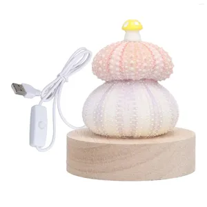 Veilleuses LED lampe belle champignon décor lumière Stable éclairage doux Base en bois de bouleau prise USB blanc chaud pour table de nuit