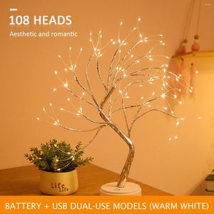 Luces nocturnas, luz LED de sobremesa, lámpara de árbol bonsái, Interruptor táctil, alambre de cobre, mesita de noche para dormitorio, decoración de Navidad para el hogar para niños