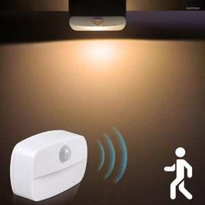 Luces nocturnas Luz LED con sensor de movimiento Dormitorio inalámbrico Mesita de noche 3 Batería para baño Corredor Armario