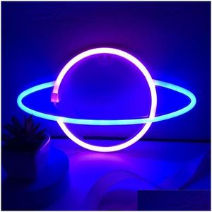 veilleuses LED lampe néon elliptique en forme de planète panneau mural bureau usb suspendu pour chambre à coucher fête à la maison décor de vacances livraison directe li otgoy