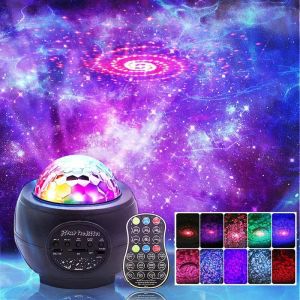 Veilleuses LED Veilleuse Projecteur 3 en 1 Galaxy Étoilé pour Chambre Ocean Wave Décoratif Sky Star Lite avec Son Activé