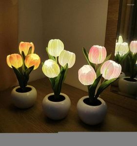Luces nocturnas LED Luz de tulipán simulación flor lámpara de mesa maceta planta en maceta decoración del hogar atmósfera 6392934
