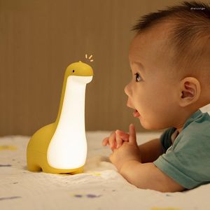 Luces nocturnas de cuello largo Brontosaurio dinosaurio luz USB recarga LED lámpara de mesa para niños regalo bebé durmiendo Timming dormitorio