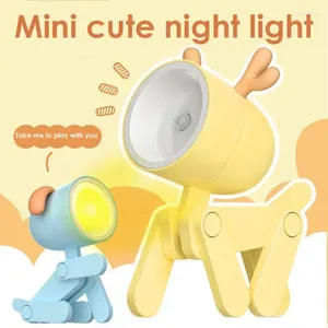 Veilleuses Mini lumière LED dessin animé mignon chien et cerf forme lampe de Table décoration étude lecture bureau support pliant