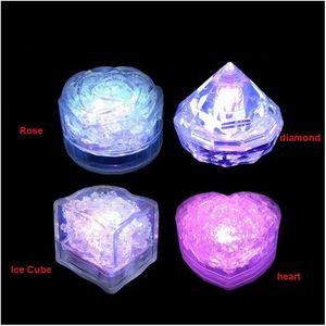 Luces nocturnas Mini LED Fiesta Cuadrado Color Cambiante Cubos de hielo Diamante Corazón Rosa Resplandeciente Parpadeo Intermitente Novedad Suministro Bb para gota Dhzkr