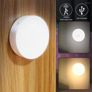 Luces nocturnas con Sensor de movimiento, luz LED, lámpara de inducción corporal inteligente, recargable por USB, ahorro de energía para dormitorio, baño, escaleras