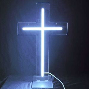 Luces nocturnas Letrero de luz de neón Cruz 12''X8 '' Luz blanca Nombre personalizado Cerveza Bar Decoración para el hogar Tienda abierta Lámpara Pantalla 5V USB con atenuador P230331