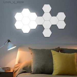 Luces nocturnas Luces nocturnas LED nórdicas Lámpara nocturna cuántica Iluminación sensible al tacto Sala de estar Instalación de bricolaje Dormitorio Hexágonos modulares magnéticos YQ231127