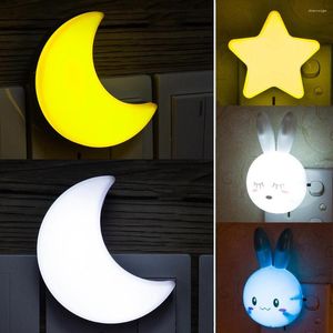 Luces nocturnas, novedad, luz de estrella, Luna, lámpara LED de dibujos animados, enchufe de pared para dormitorio de bebés y niños, luz nocturna para dormir