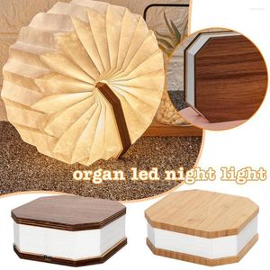 Luces nocturnas lámpara de libro de órgano de madera Simple estilo europeo americano linterna plegable decoración de mesa de dormitorio luz creativa Gi E6G5