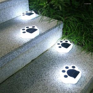 Luces de noche al aire libre con energía solar jardín gato pata césped lindas lámparas de tierra LED escena luz paisaje