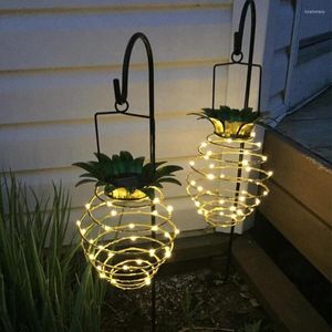 Luces nocturnas piña para lámpara de energía solar hierro forjado LED jardín cobre lata flexible impermeable exterior colgar iluminación de vacaciones