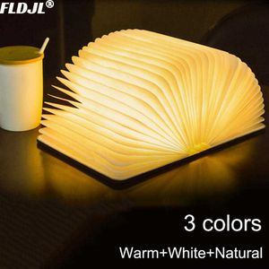 Veilleuses Portable 3 couleurs 3D créatif LED livre veilleuse en bois USB Rechargeable magnétique pliable bureau lampe de Table décoration de la maison P230325
