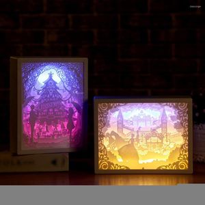 Veilleuses Professionnel 3D Papier Sculpture Lumière LED Papercut Boîte Sculptures Cadre Cadeau Lampe De Bureau Décorative