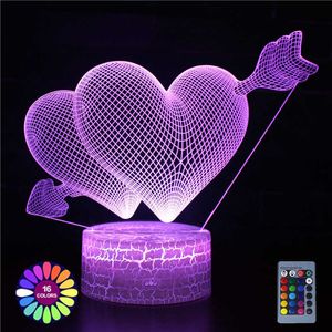 Veilleuses Amour romantique LED lampe de nuit en forme de coeur veilleuse chambre décor bureau ornement 3d lampe cadeau d'anniversaire petite amie amoureux cadeau P230325