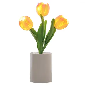 Lumières nocturnes tulipes romantiques Fleurs artificielles Lumières batterie à LED à lad