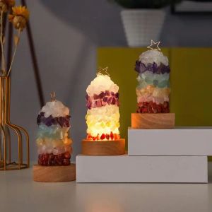 Veilleuses Lampe de table USB de nouveauté de lumière de nuit de gravier de cristal de sept couleurs