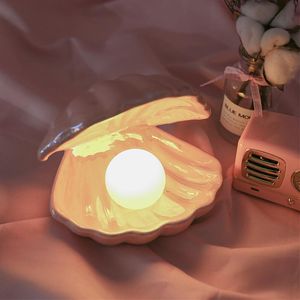 Luces nocturnas en forma de concha, lámpara de decoración de escritorio con forma de perla para el hogar, dormitorio, mesita de noche, adornos de mesa, regalos de navidad