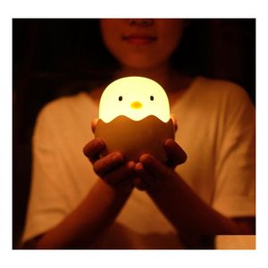 Luces nocturnas Sile Egg Night Light Sensor táctil Ajustable Baby Usb Charge Cute Decorar Lámpara de mesa para niños Regalo Drop Deliv Otzxc