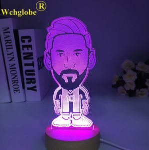 Lumières nocturnes Soccer Football Star Lionels Messis en bois 3d lampe 7 couleurs chambre à coucher LED USB NIGHT Light Home Decoracao Kis Wood Gift Toy P230331