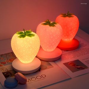Luces de noche táctil regulable luz LED silicona rojo fresa luz nocturna USB lámpara de noche para bebé niños decoración regalo creativo niña