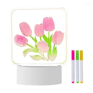 Luces nocturnas lámpara de tulipán mesa de flores ajustable USB luz tricolor para niñas sala de estar dormitorio decoración del hogar