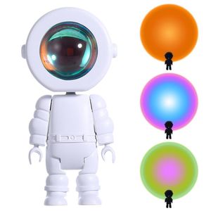 Luces nocturnas, lámpara de puesta de sol USB, proyección creativa de astronauta, luz nocturna para decoración de sala de estar y dormitorio, rotación de 360 grados