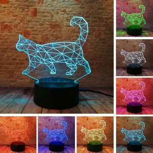 Luces nocturnas Walking Cat 3D Illusion Cute Night Light Lamp 16 colores que cambian Kitty Lámparas de mesa con Smart Touch USB