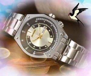 Veilleuse lumineuse automatique Date hommes montres bande en acier inoxydable mouvement à Quartz horloge Double calendrier chaîne Bracelet Cool montre accessoires cadeaux