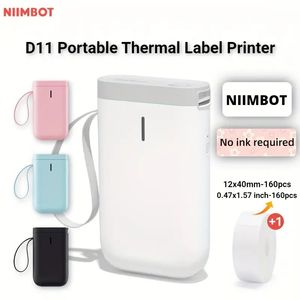 NIIMBOT D11 Label Maker Machine Imprimante d'autocollants thermiques avec 1 rouleau de papier d'étiquettes de démarrage blanc 0,47 