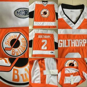 Nik1 Slap Shot Movie Jerseys Ogie Ogilthorpe Hombre 100% cosido Camisetas de hockey sobre hielo # 2 Ogie Ogilthorpe Syracuse Bulldoges Jersey Vintage