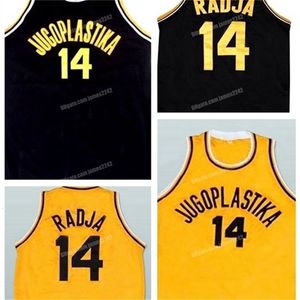 Nikivip Custom Retro Dino # 14 Radja Jugoplastika Camiseta de baloncesto para hombre cosido Negro Amarillo Cualquier nombre Número Tamaño S-4XL Camisetas de chaleco