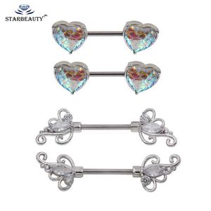 Anneaux de mamelon 2pcs anneau de mamelon sirène perçage de boucle d'oreille en forme de co-couleurs en forme de cardiaque