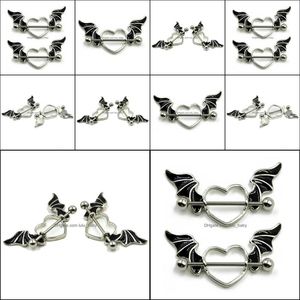 Anneaux de mamelon bijoux de corps en forme de coeur ailes anneau en acier inoxydable noir blanc aile d'ange livraison directe 2021 9Jtcx