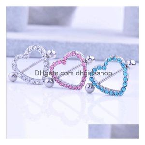 Anillos para pezones Escudo en forma de corazón Ers Barras médicas de acero inoxidable Crystal Rhinestone Piercing Body Jewelry Mix Drop Delivery Dhix3