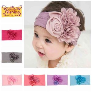 Nishine doux Stretch Satin Rose fleur bébé bandeau nouveau-né noeud large Nylon couvre-chef Turban filles chapeaux enfants Photo accessoires