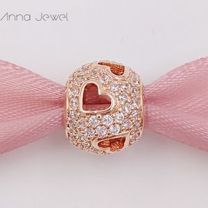No Color Fade Off Solid Rose Gold Tumbling Hearts Clear CZ Pandora Charms for Bracelets DIY Jewlery Making Loose Beads Silver Jewelry Wholesale 781426CZ Annajewel