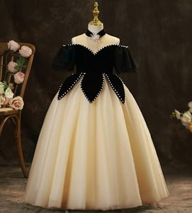 Noble Black Tulle Beads Girl's Pageant Dresses Girl's Birthday/Party Vestes Vestidos de niñas de flores Cabalas de todos los días Sear Kids 'SZ 2-10 D413312