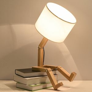 Art nordique ins en bois Robot en forme de lampe de table à LED moderne salon chambre lampe de chevet simple étude décor lampe de bureau E14