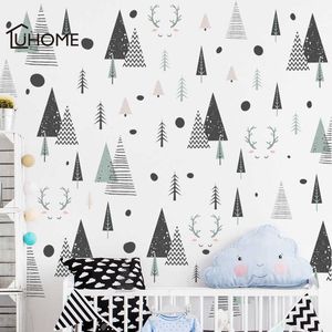Nordic Forest Geometric Deer Triangle Wall Stickers For Kids Room Kindergarten Classroom Wall Decoration Affiches Art Home Decals 210705