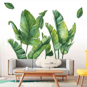 Nordique Green Leaf Plant Mur Sticker Place Palm Tropical Palm Feuilles Diy Plant Wall Stickers for Home Decor salon Kitchen 210615