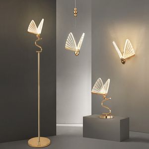Lámpara colgante de mariposa de led nórdico lujo colorido luz acrílica de la pared para sala de estar lámpara de la mesa del dormitorio iluminación de la mesa del dormitorio