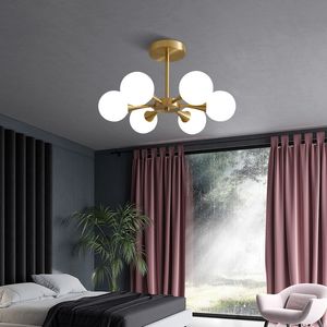 Lámparas de techo LED nórdicas para dormitorio, comedor, cocina, bola de cristal moderna, lámpara de techo de cobre, Lustres de iluminación G9 montados en la pared