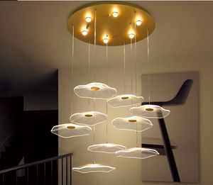 Nordique led lustre feuille de lotus acrylique restaurant lampes suspendues créatif salon chambre hôtel hall villa escalier