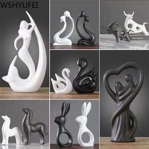 Nordique moderne créatif noir et blanc artisanat en céramique ornements étude bureau petite décoration décorations pour la maison WSHYUFEI 211105
