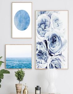 Cartel nórdico Blue Ocean Canvas Flower Wall Poster Póster Imagen moderna Arte de pared abstracto Decoración del hogar6100990