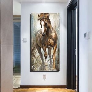 Peinture à l'huile sur toile de cheval de course nordique, imprimés d'art mural, affiche d'animaux, images pour décoration de salle classique européenne 252q