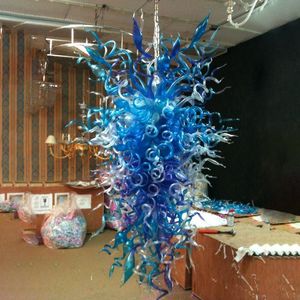 Lámpara de estilo nórdico Blues Lámpara de araña de cristal soplado a mano clara Iluminación Luces colgantes LED largas para escalera Decoración de la casa Sala de estar 60 por 120 CM