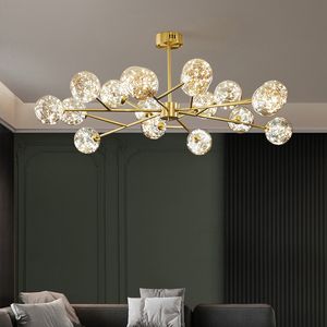 Nordic Unique Gypsophile LED Chandelier Lampe Gold Black Metal Pendante Pendante Éclairage Globe en verre transparent Globe intérieur